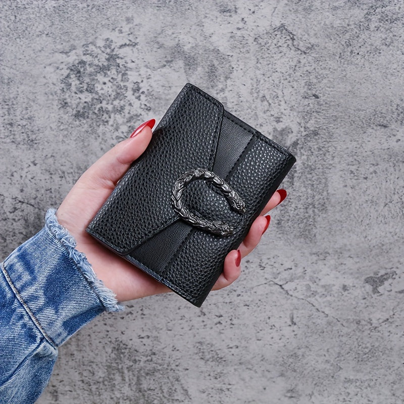 Vintage uslubidagi ayollar uchun ingichka hamyon, sun'iy charmdan tayyorlangan, tugmachali yopilish, uch qismli dizayn, cho'zilgan cho'ntak va sun'iy charm astar bilan.