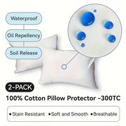 Cotton Pillow Protector 300 Thread Count Anti-Stain Invisi Zipper Piping