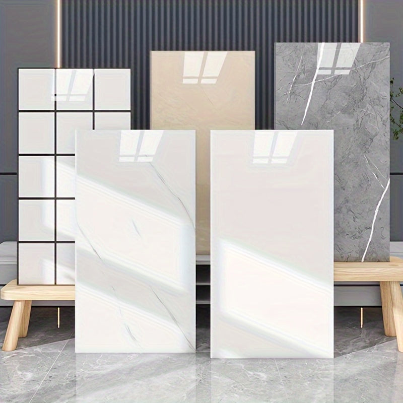 Marble Pattern Wall Stickers Glossy Washable Plastic Rectangular for Kitchen Bathroom