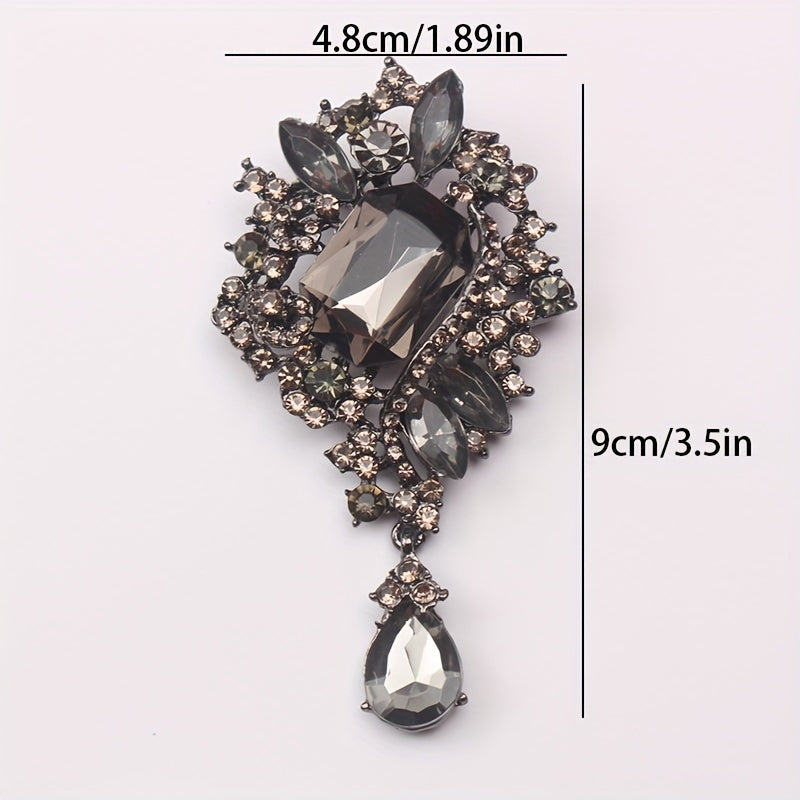 Ladies Waterfall Crystal Brooch with Teardrop Pendant Vintage Style