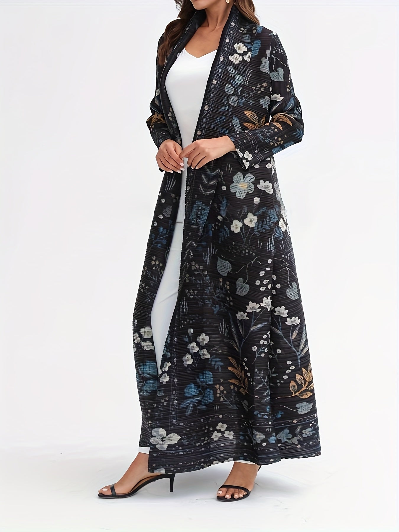 Ayollar uchun bosma uzun kofta, uzun qoʻl, erkin fit, nafis dam olish kiyimi