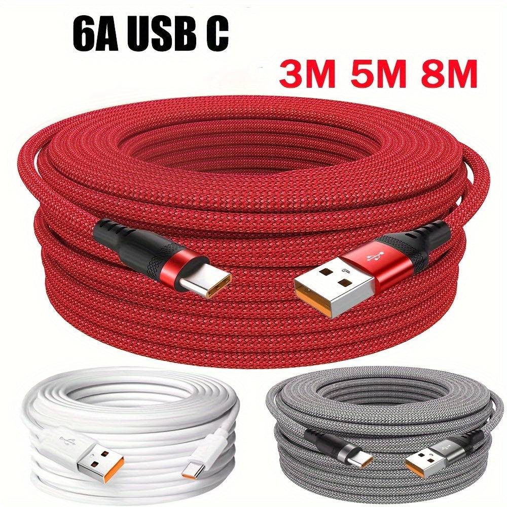 Fabric Flat USB-C Charging Cable 66W 6A Quick Charge for Smartphones and Devices