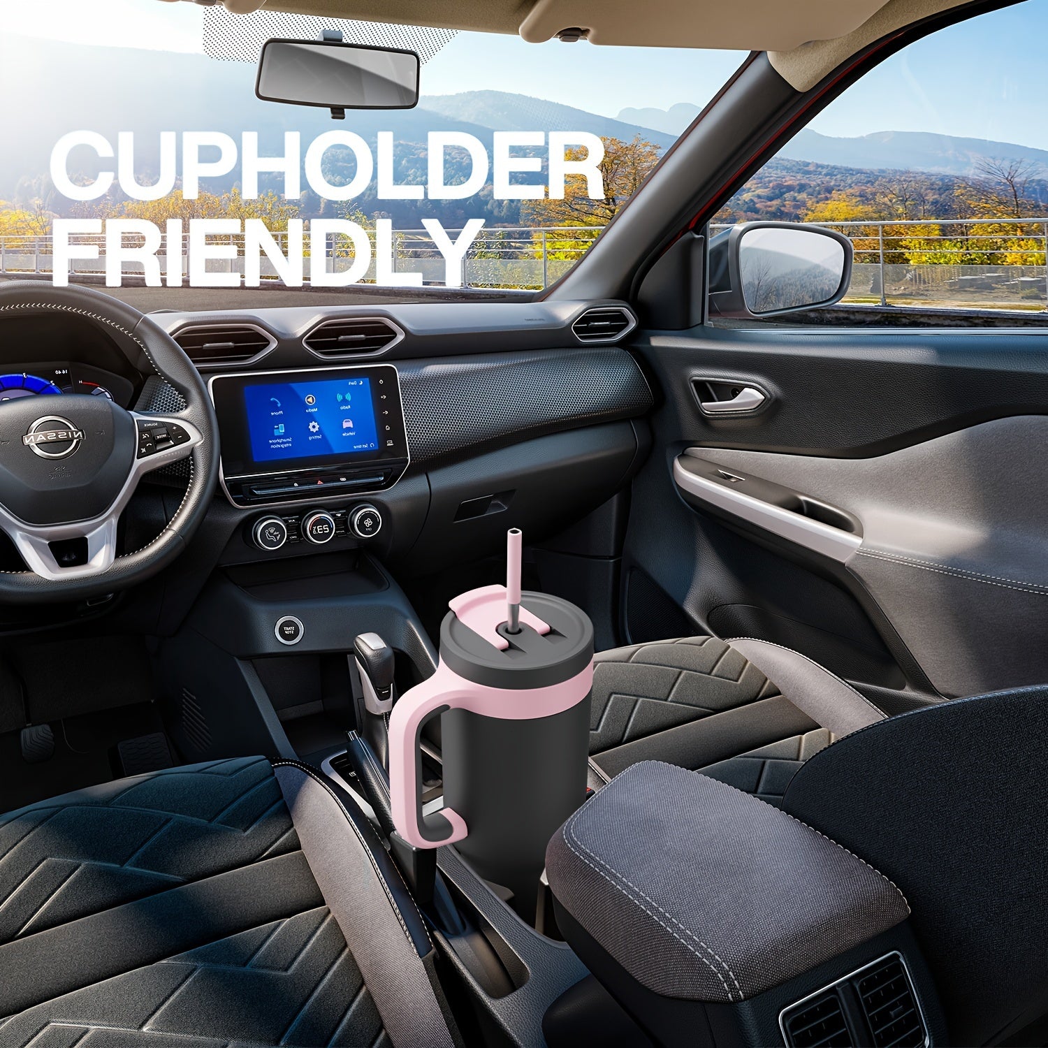 50oz Insulated Stainless Steel Tumbler with Dual Handles Leakproof Sip Lid Keeps Drinks Cold 34 Hours