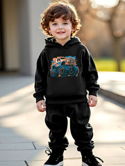 Boys' Fleece-Lined Hoodie and Jogger Set with Vibrant Truck Print for Fall Winter Outdoor Activities