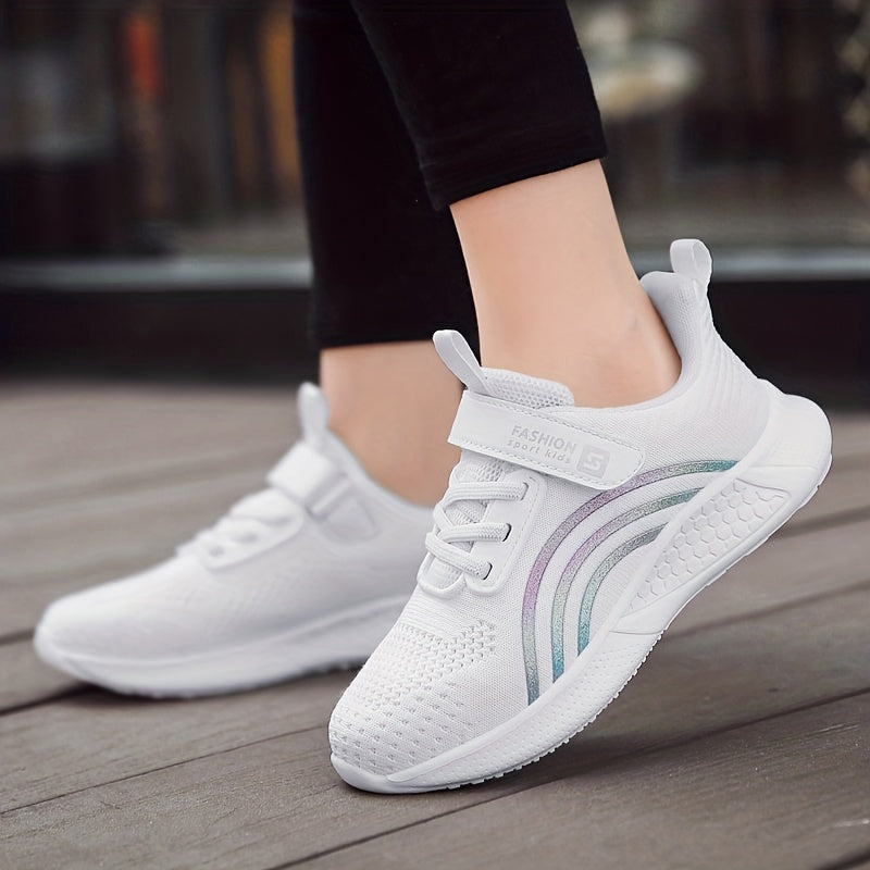 Girls Breathable Woven Sneakers Low Top Running Shoes for Spring and Fall