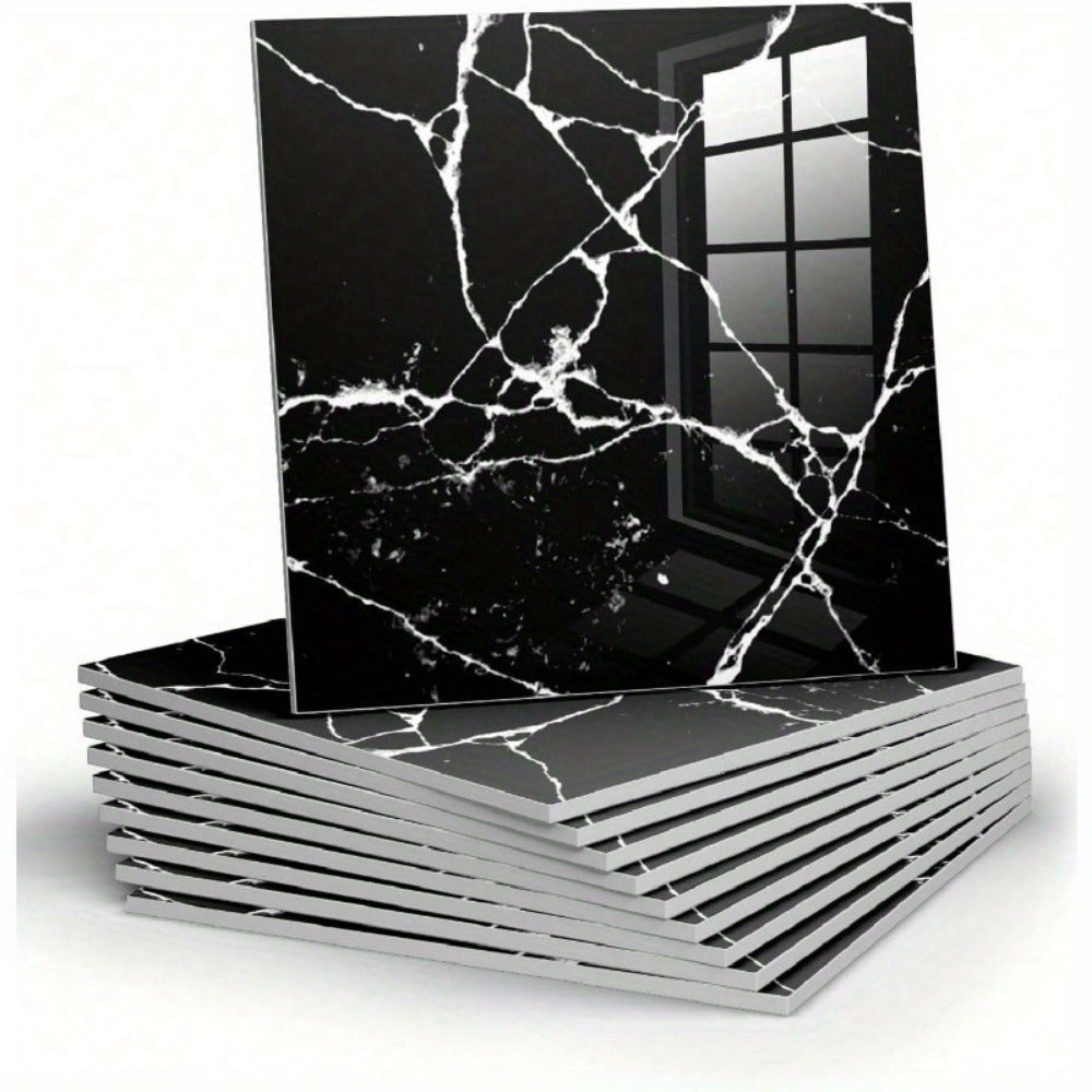 10 Ta Luks Marmar O'z-o'zidan yopishadigan devor panellari, 30x30 sm, suv o'tkazmaydigan PVC, oson o'rnatish. Oshxona, hammom, yashash xonasi uchun ideal. Qora va oq dizayn, haqiqiy ko'rinish. Mukammal uchun