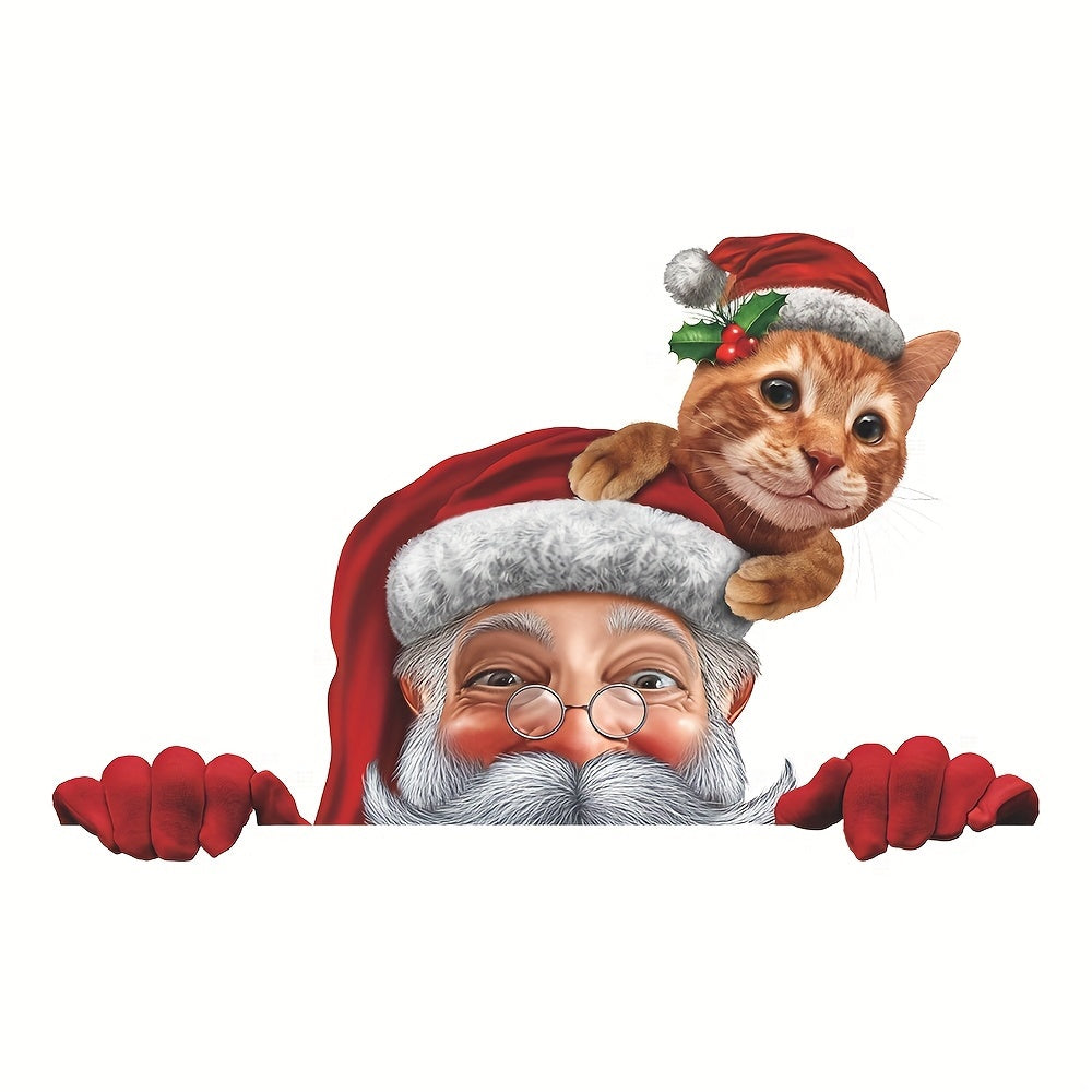 Contemporary Santa and Kitten Christmas Window Cling Festive Holiday Decor