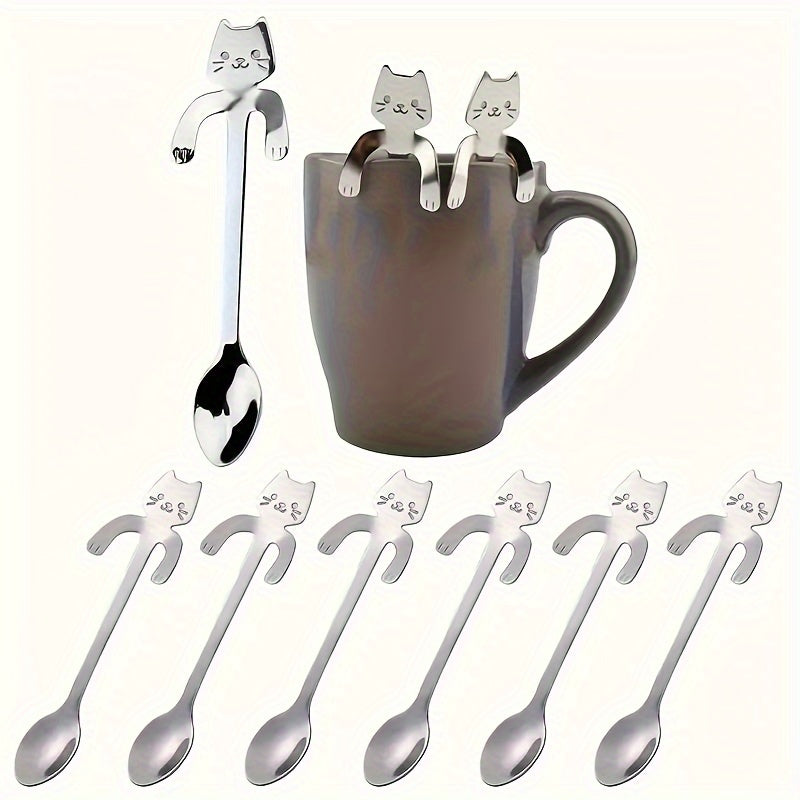 6-Piece Stainless Steel Cat Design Spoon Set Dishwasher Safe for Kitchen and Parties