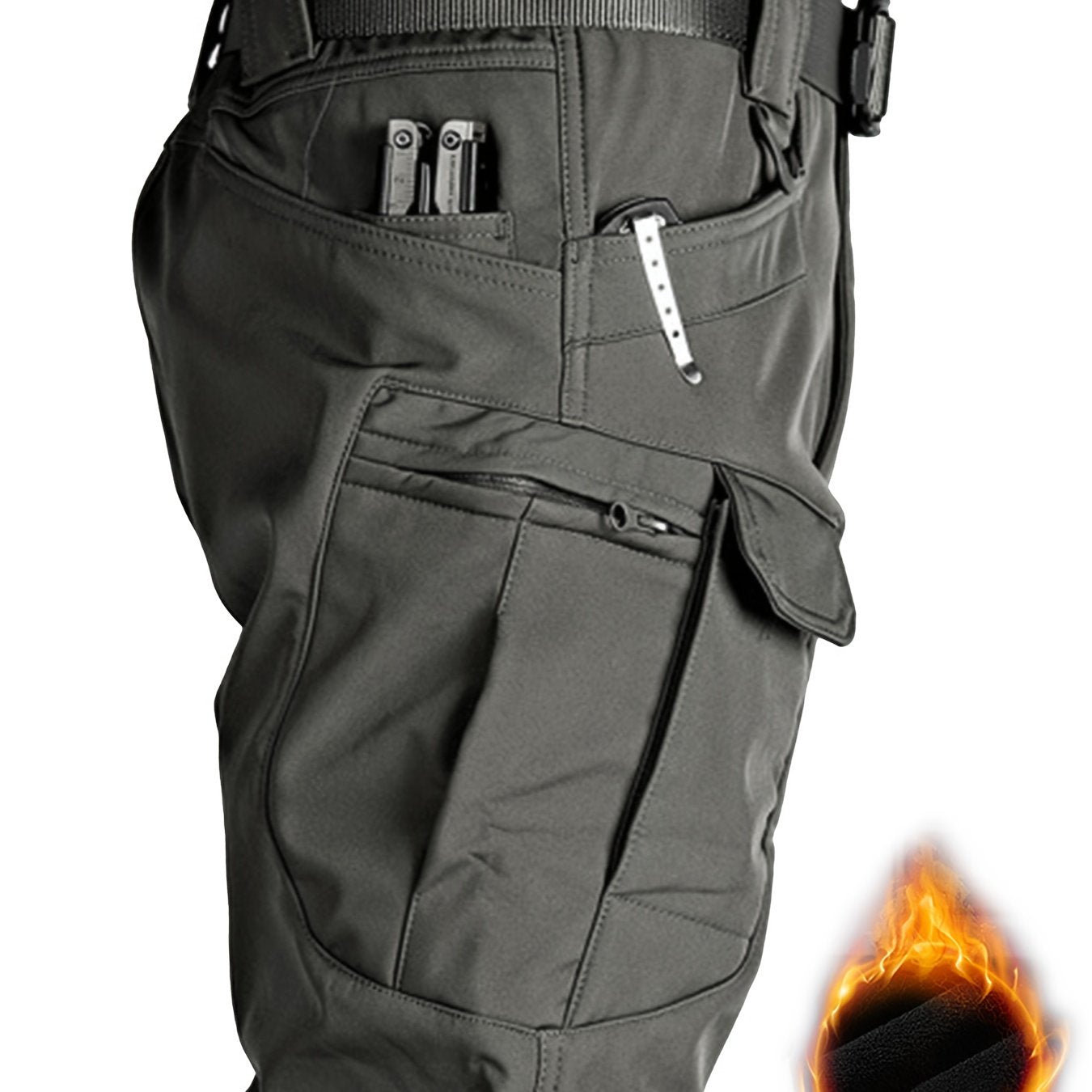 Men's Waterproof Tactical Pants Winter Outdoor Fleece-Lined Polyester Solid