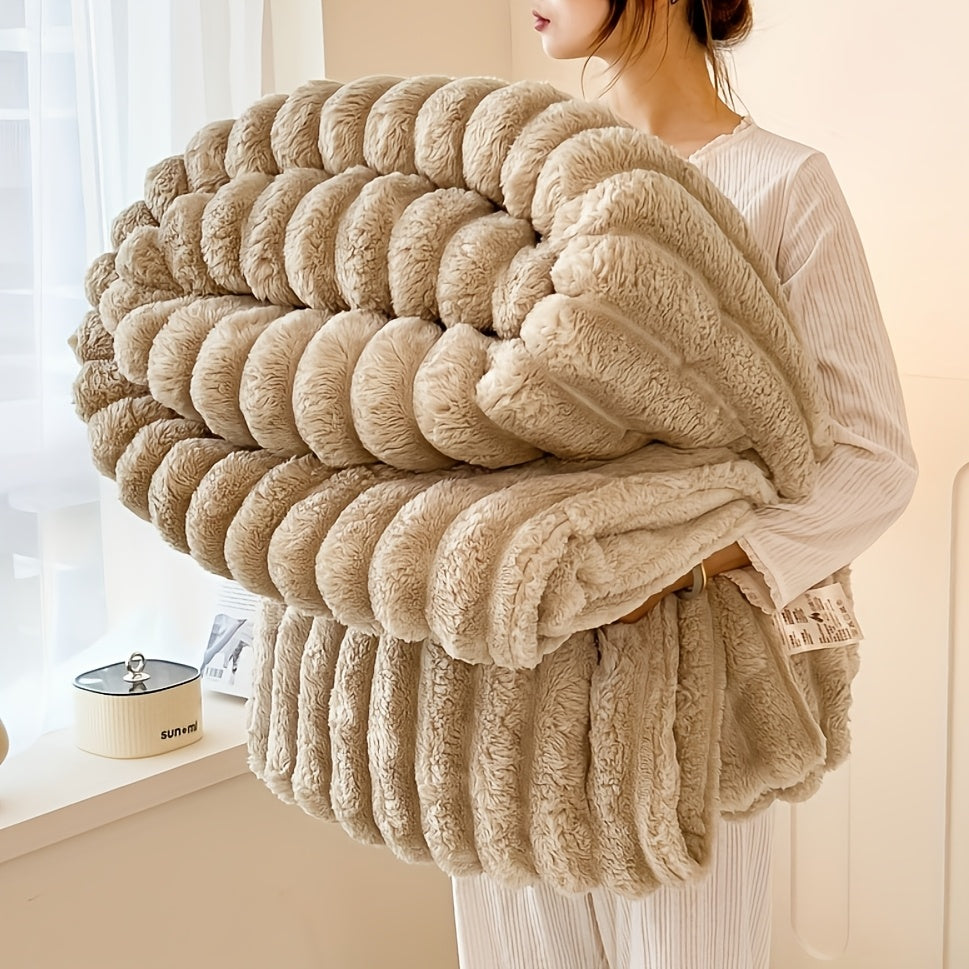 Reversible Rabbit Fur Shawl Blanket Cozy Warm for Napping Camping Sofa Use