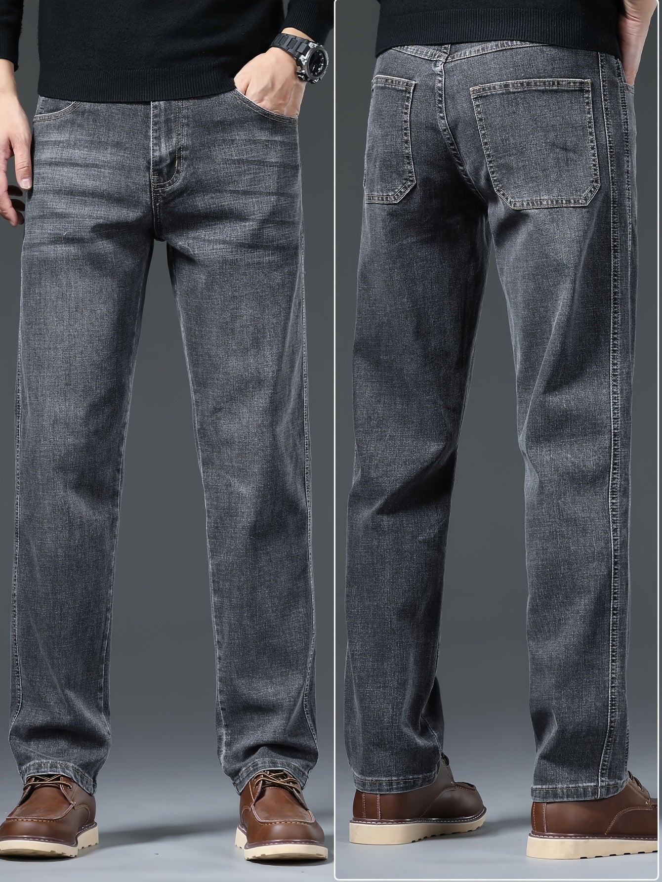 Men's Straight Leg Denim Pants with Pockets Cotton Blend Casual Outdoor Wear