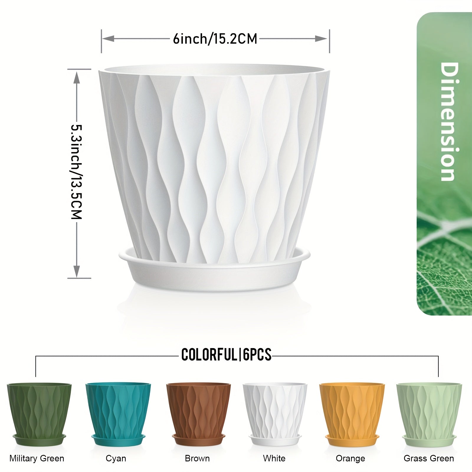 Set of 6 Round Plastic Plant Pots with Drainage Holes 15.24cm Indoor Outdoor