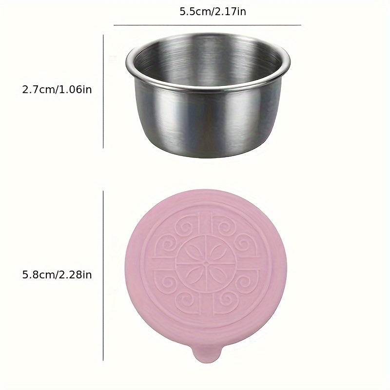 Stainless Steel Condiment Cup with Silicone Lid Leakproof Rust-Resistant Flower Pattern Multicolor