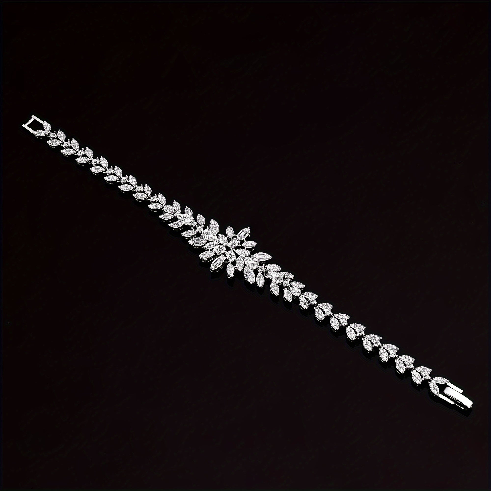 Platinum Plated Copper Bridal Jewelry Set with Zirconia Necklace Bracelet Earrings