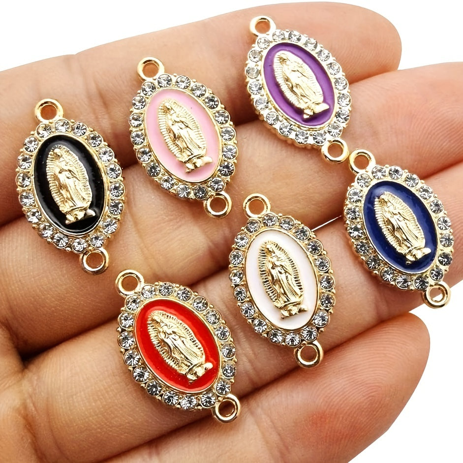Set of 36 Enamel Virgin Mary Charms with Rhinestone Inlay for Jewelry Making and Easter Decorations