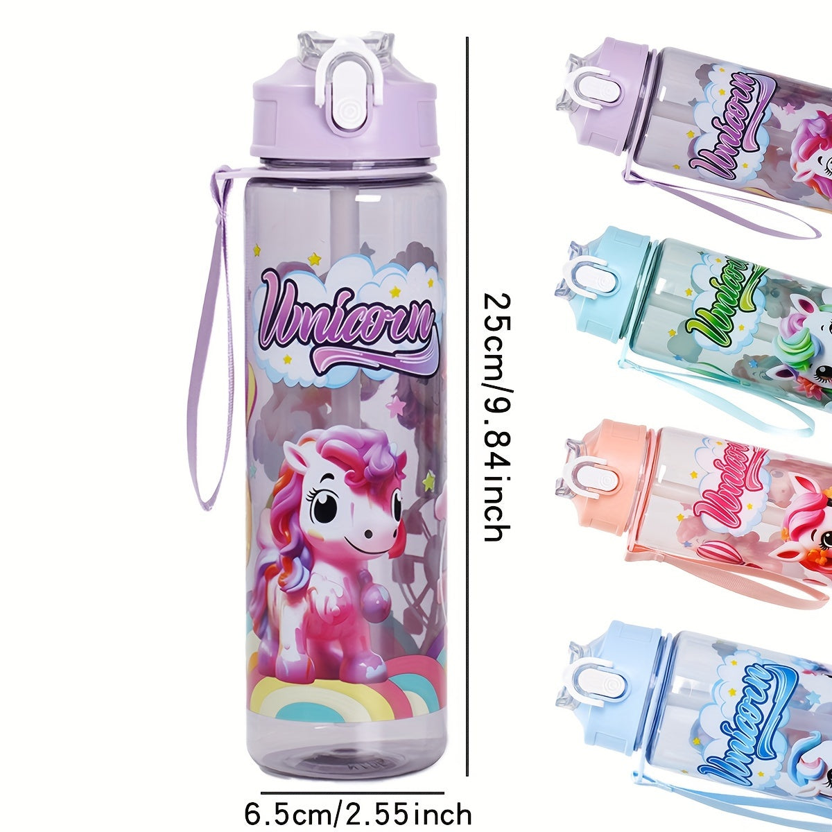 Pony Themed 25oz Leakproof Water Bottle with Straw for Camping Travel and Fitness