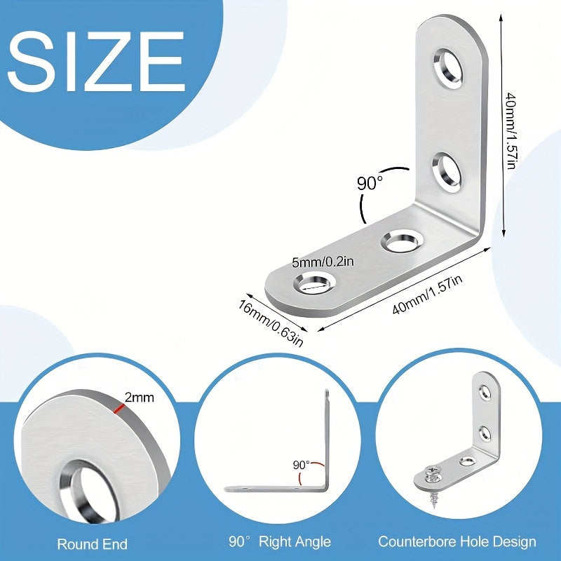 75pcs Stainless Steel 304 Grade L Brackets Corner Mounts for Shelves Tables