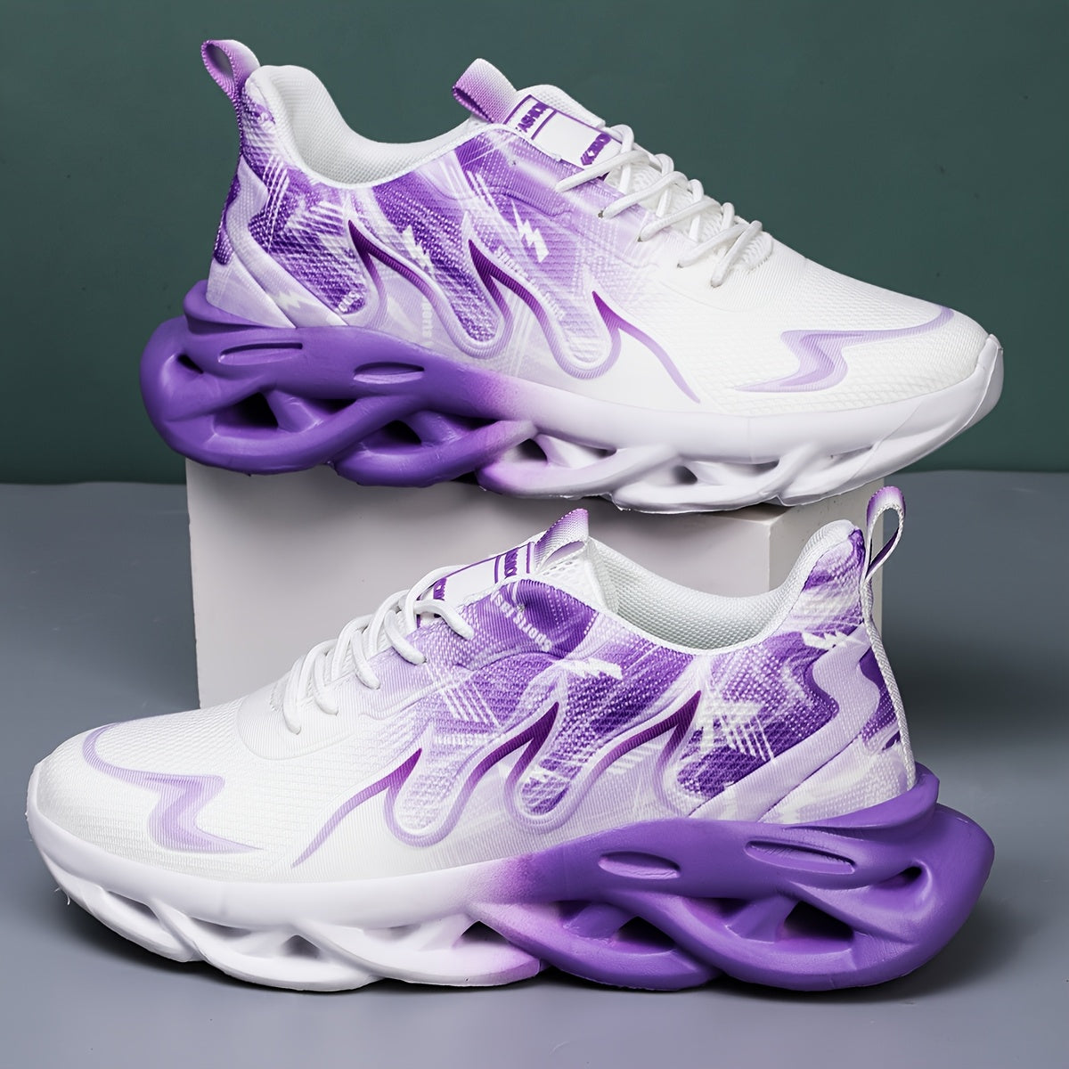 Women's Breathable Mesh Running Shoes, Purple & White, Cushioned EVA Sole