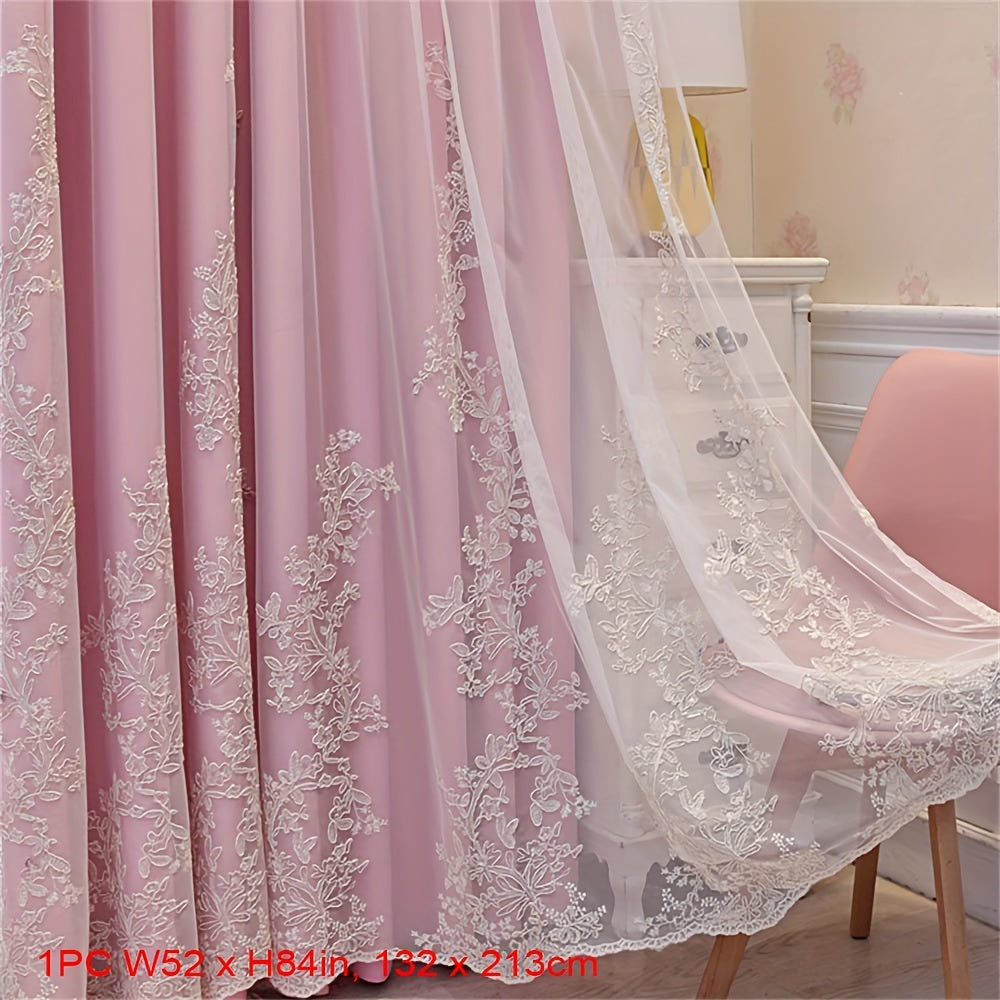 Double Layer Embroidery Curtain with Lace Grommet Top for Bedroom or Living Room Window Treatment