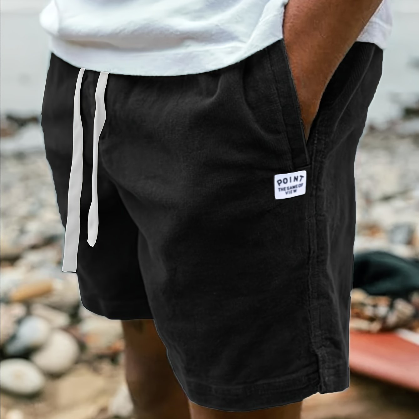 Men's Cotton Corduroy Shorts with Pockets and Drawstring for Summer Casual
