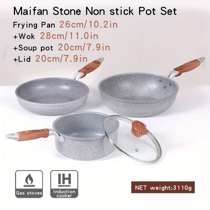 Japanese Cookware Set 4 Pieces Non-Stick Aluminum Skillets with Glass Lids