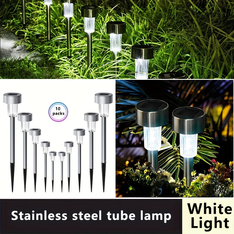 10-Pack Stainless Steel Solar LED Pathway Lights for Outdoor Garden Yard Lawn