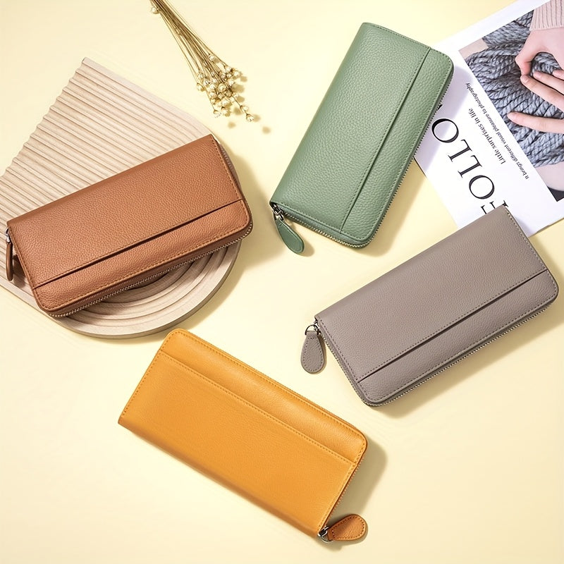 Ayollar uchun haqiqiy charm RFID o'g'irlikka qarshi uzun fermuarlı hamyon, 19 ta karta joyi, 1 ta tangalar cho'ntagi va 5 ta naqd pul joyi bilan.