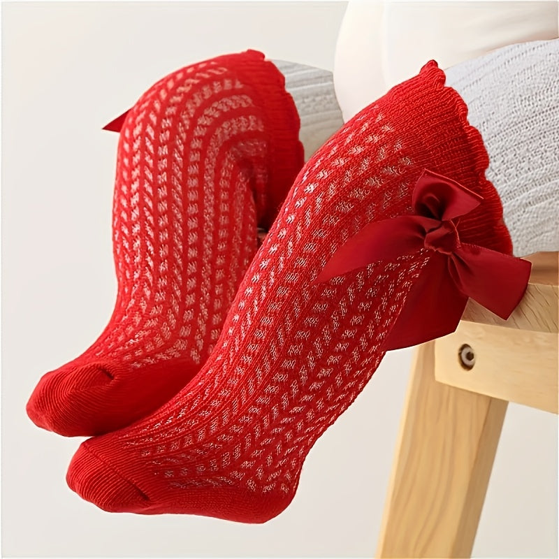 Girls' Knitted Crew Socks Mesh Cotton Blend Solid Color All-Season Kids' Socks