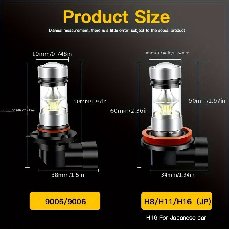 2 dona LED duman chiroqlari, 6000K oq, 4300K sariq, 1200 Lumen, 12-24V