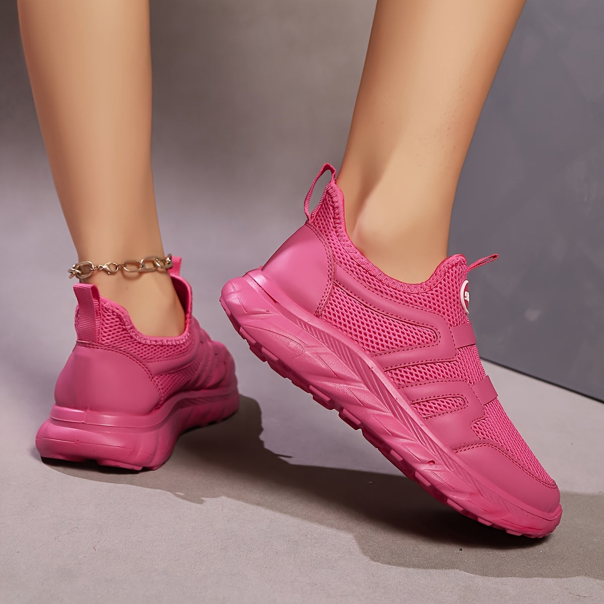 Women's Breathable Slip-On Sneakers with Thick Sole in Bright Pink