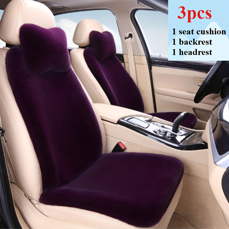 3-Piece Plush Pink Car Seat Cover Set for Front Row Winter Comfort