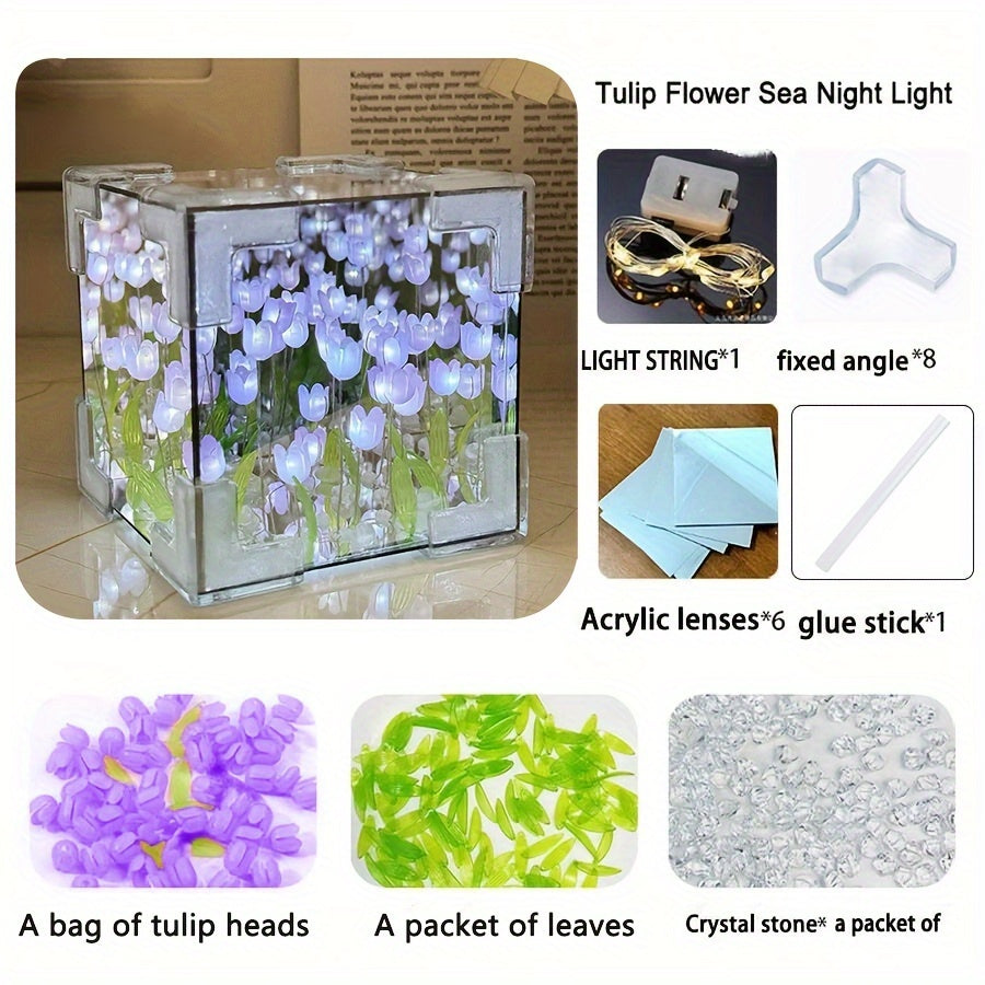 Night Light Kit Modern Floral Cube Design Battery-Powered for Bedroom Living Room Office