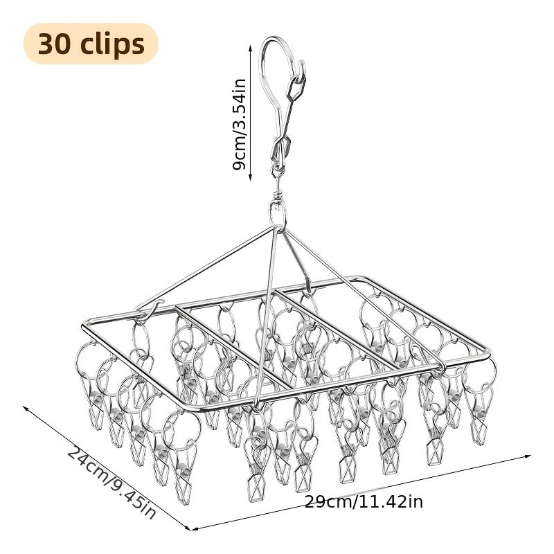 Estante para secar calcetines de acero inoxidable con 20/30/40 clips y gancho giratorio