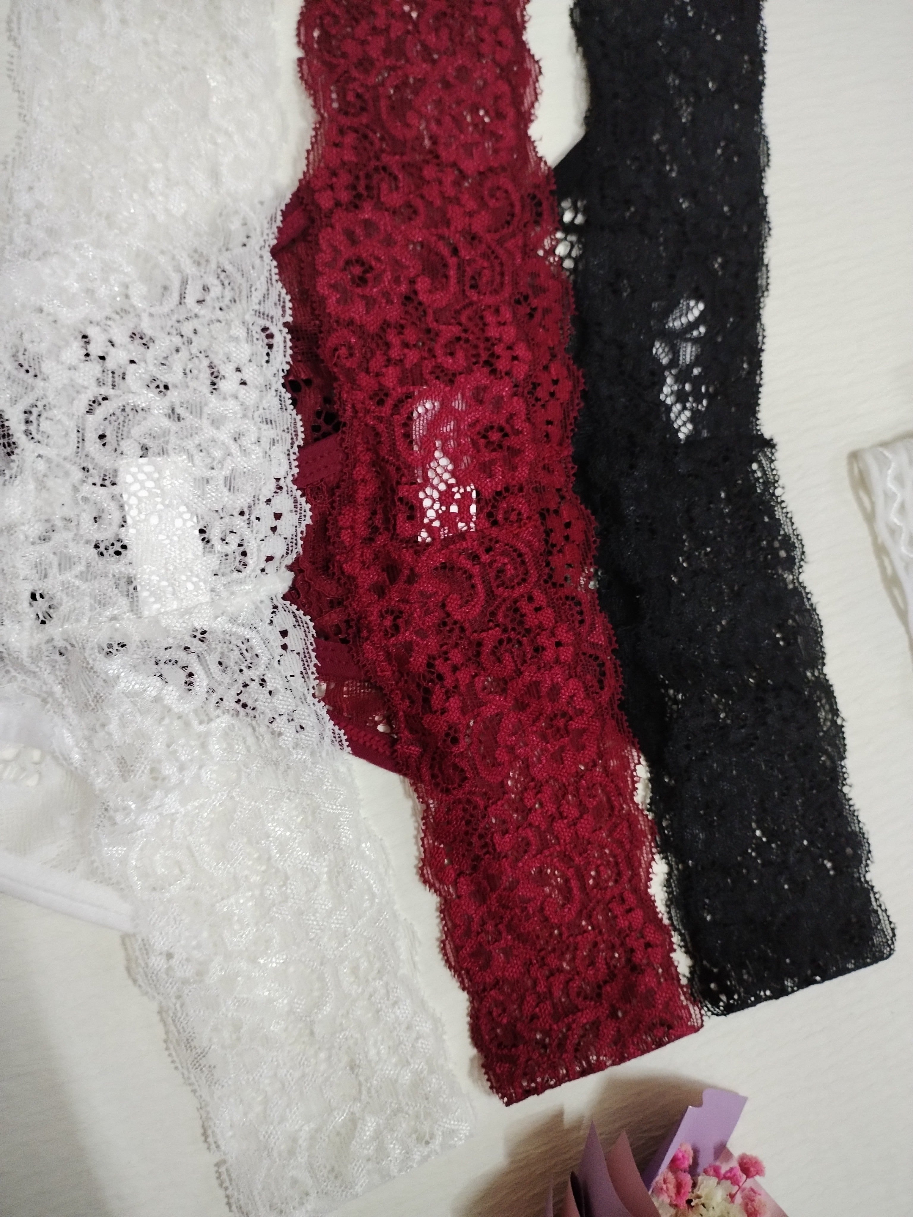 Women’s Lace Bra and Panties Set with Contrast Scallop Trim Mesh Lingerie