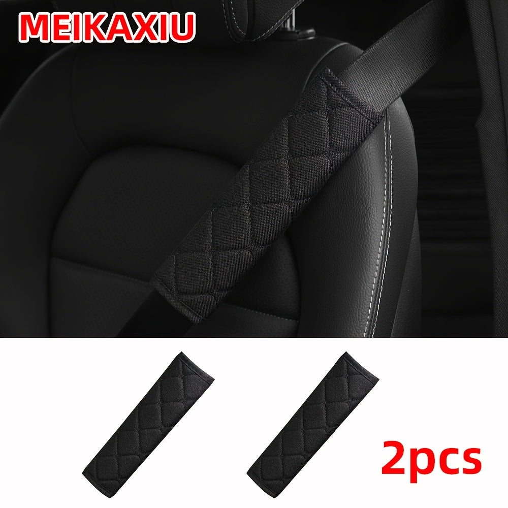 2 Pieces Linen Texture Knit Fabric Shoulder Pads Anti-Slip Comfort Car Belt