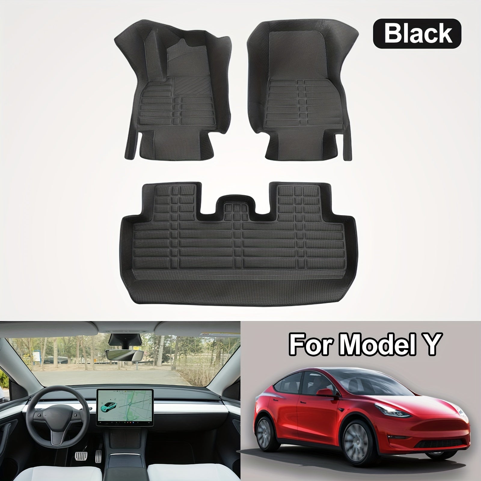 All-Weather Leather Floor Mats for Tesla Model Y 2020-2023 Full Set