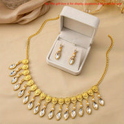 Vintage Boho-Chic Jewelry Set Rhinestone Faux Pearl Necklace Earrings Ring for Weddings and Events