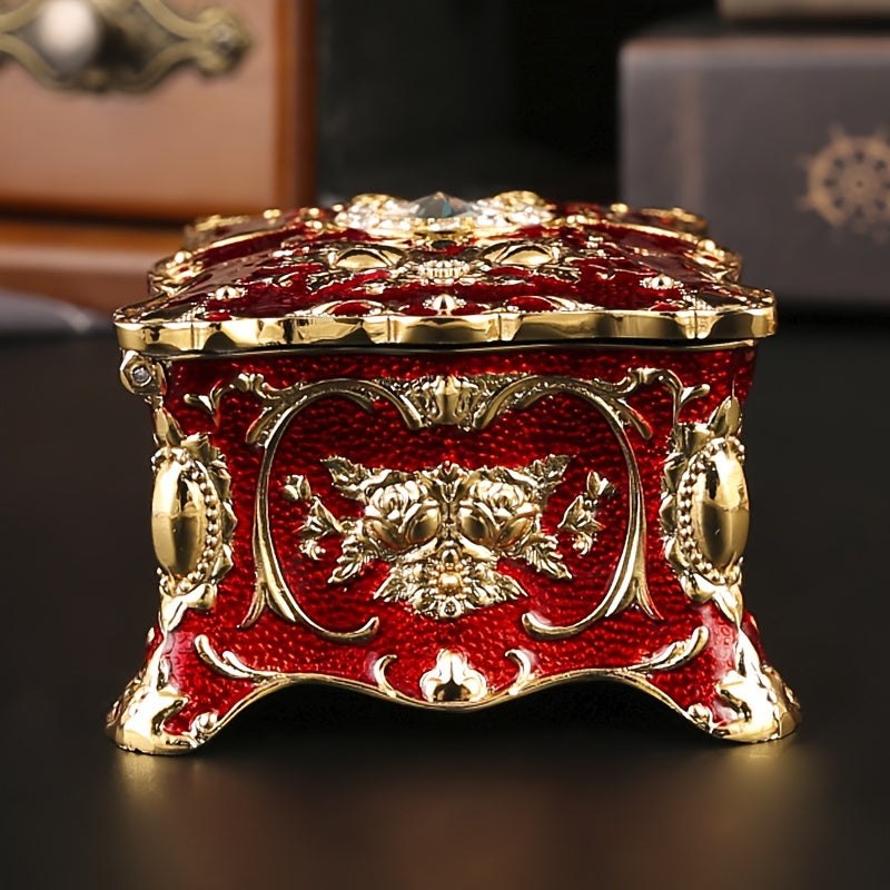 Красная эмалированная шкатулка для украшений с бархатным интерьером для серег, часов и аксессуаров