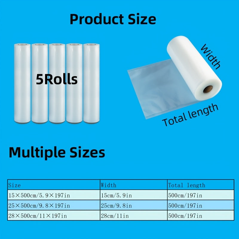 Vacuum Sealer Roll Bags 5 Meters Long Food Storage Sous Vide Meal Prep BPA-Free