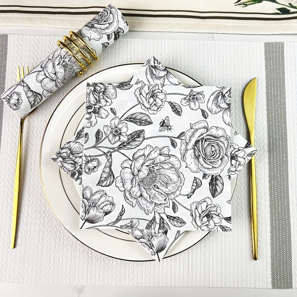 Set of 20 Floral Design Paper Napkins Square Disposable Wedding Thanksgiving Decor 33x33cm