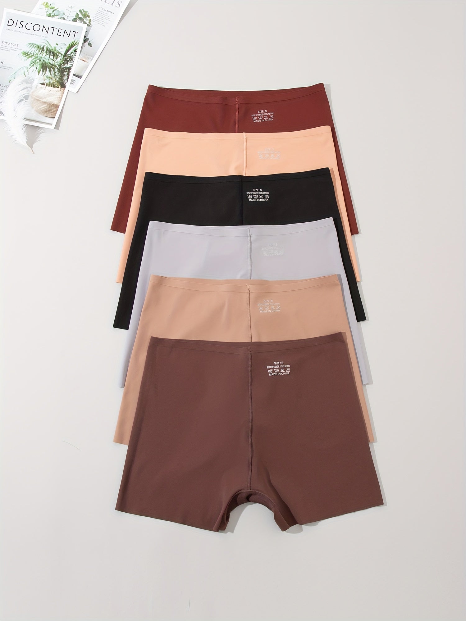 Set of 6 Seamless Mid-Rise Women's Underwear Shorts Solid Color No-Show
