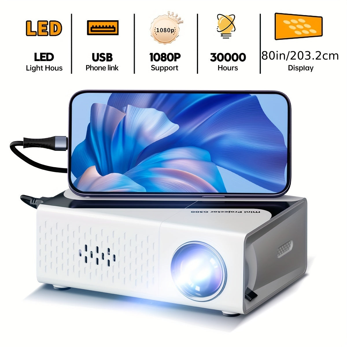 Mini Portable Projector for Home Office School Party with Built-In Speaker