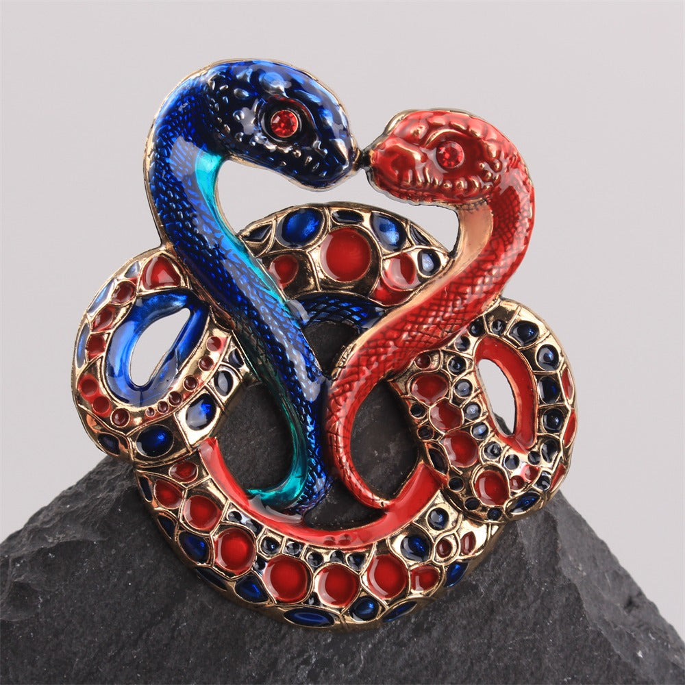 Elegant Rhinestone Two-Headed Snake Brooch Irregular Zodiac Shape Jewelry
