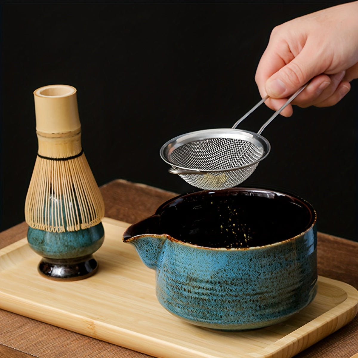Matcha Tea Ceremony Set with Bamboo Whisk Scoop Stand for Home or Restaurant Use