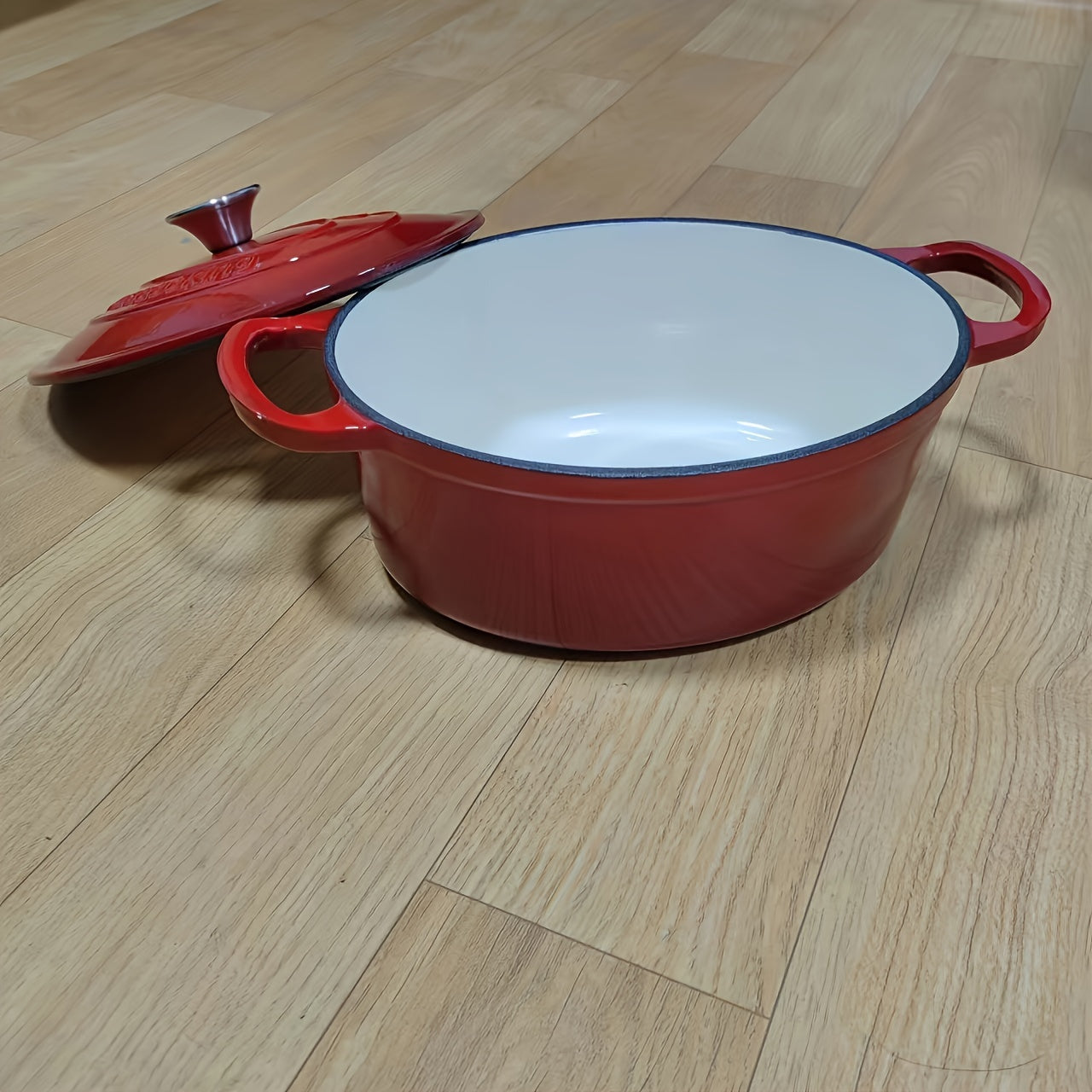 Durable Enamel Oval Dutch Oven for Stew and Stock, Induction and Gas Compatible