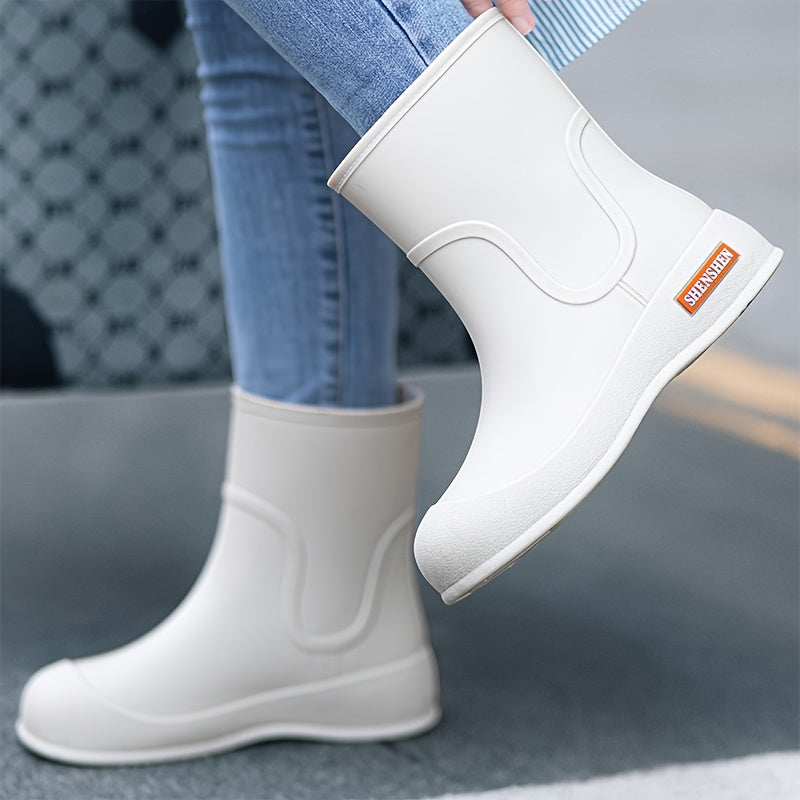 Women's PVC Rain Boots Slip-Resistant All-Season White and Orange