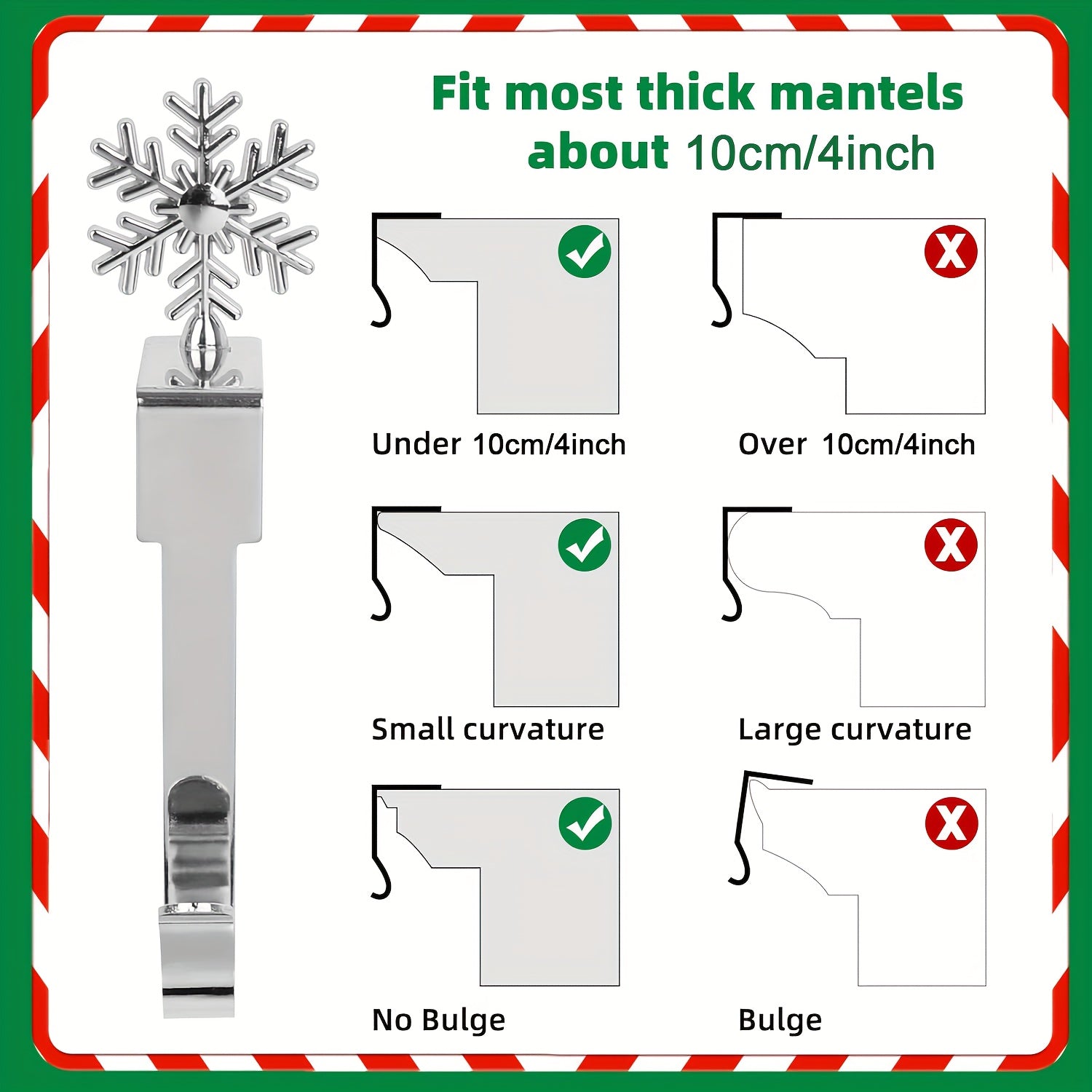 Set of 4 Metal Christmas Stocking Holders with Snowman Reindeer Tree Designs