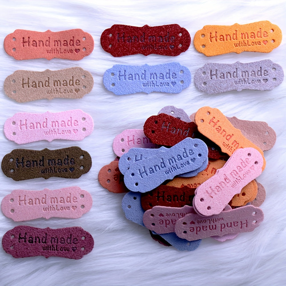 10 rangda teshikli va tikish uchun mo'ljallangan bosilgan krochet bilan 50 dona mikrofiber velur yorliqlari