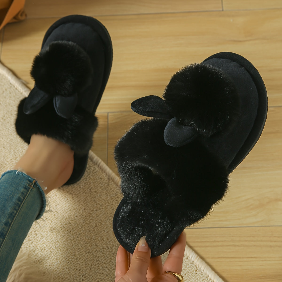Unisex Plush Fluffy Indoor Slippers Solid Color Floor House Shoes