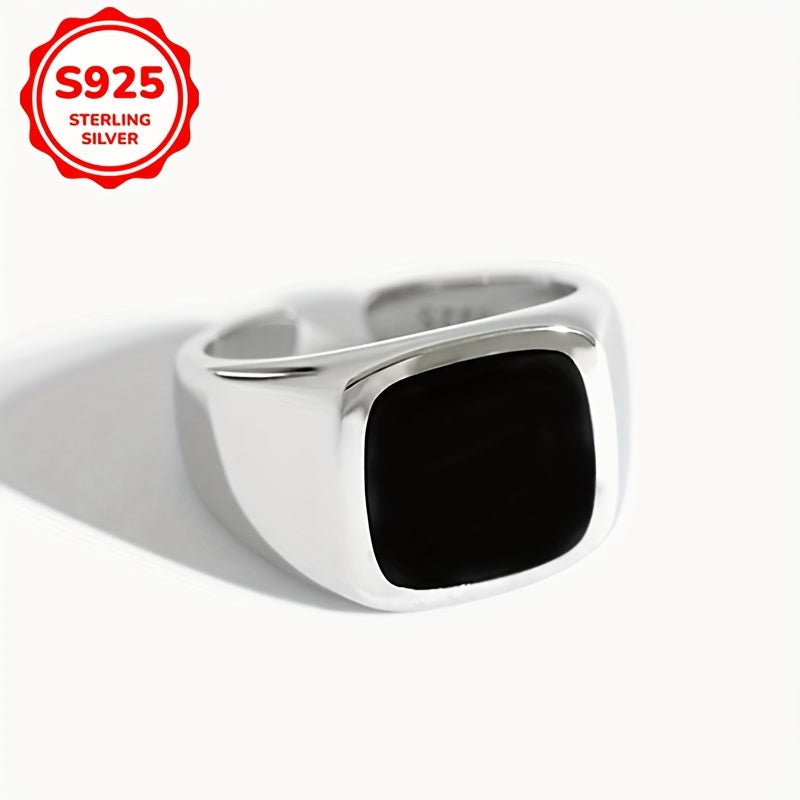 925 Серебряное унисекс геометрическое черное квадратное кольцо с восточным дизайном, открытый стиль, легкое весом 4 г/0,141 унции